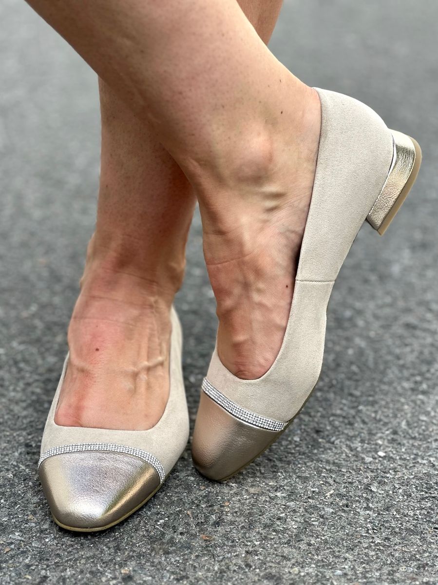 BALLERINA M/LAV HÆL - SAND / ROSEGULL