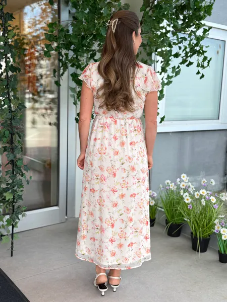 Hovedbilde EMMA LANG KJOLE FLOWER - CREAM