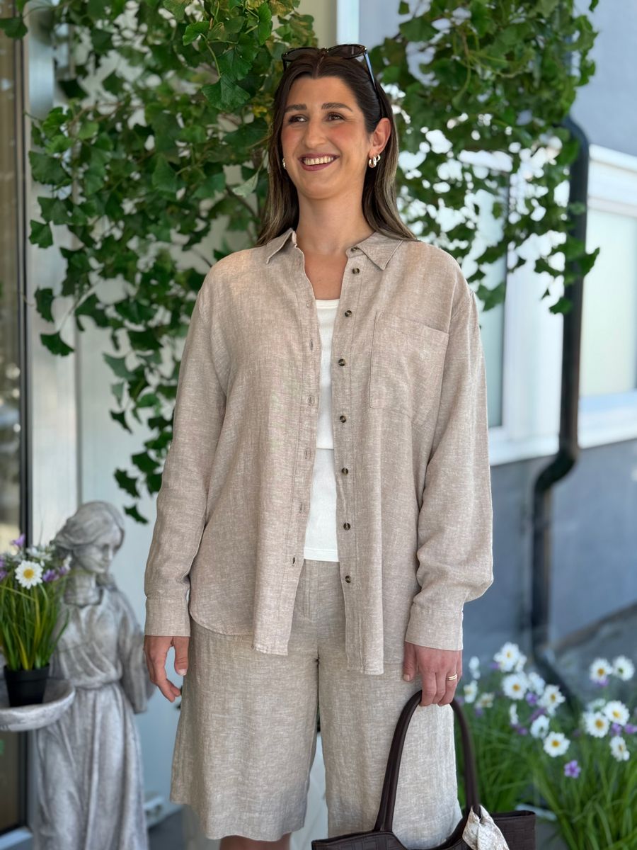 LAVA LIN/VISCOSE SKJORTE - SAND MELERT