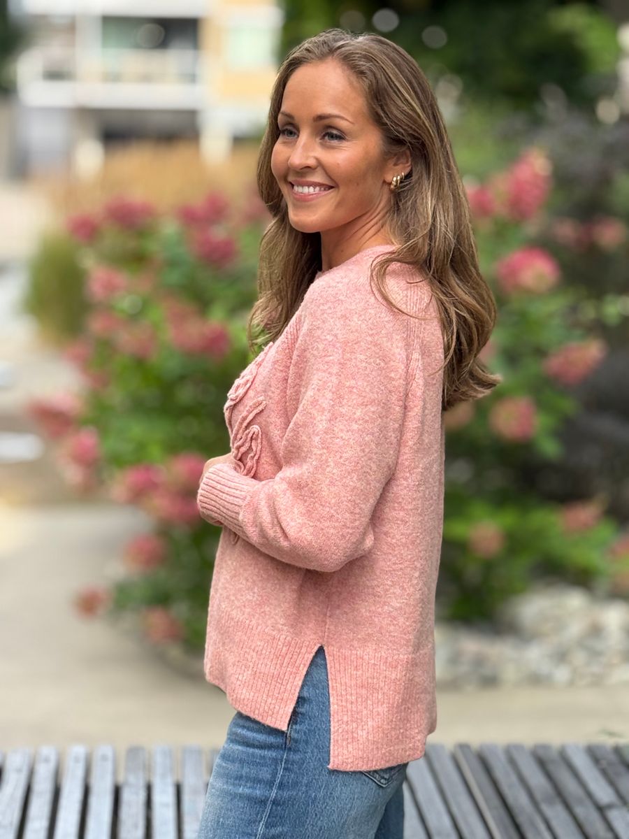 VIDOO PULLOVER M/BLOMST - MISTY ROSE