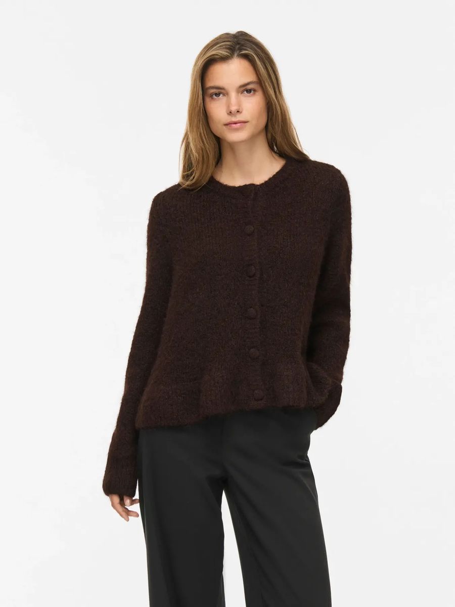 BOWS KNIT CARDIGAN M/VOLANG - BRUN MELERT