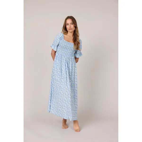 Hovedbilde ROSE LANG SMÅBLOMSTRET KJOLE - LYS BLÅ