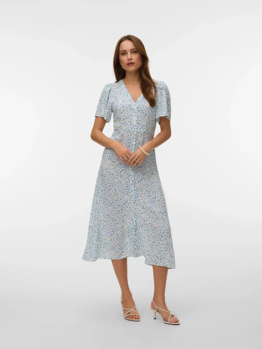 ALBA MAXI KJOLE FLOWER - LYSBLÅ