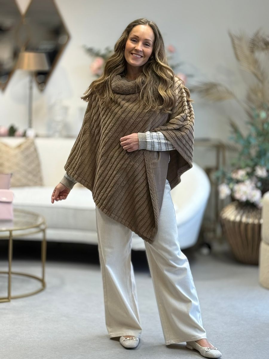 PONCHO FAKE FUR - TAUPE