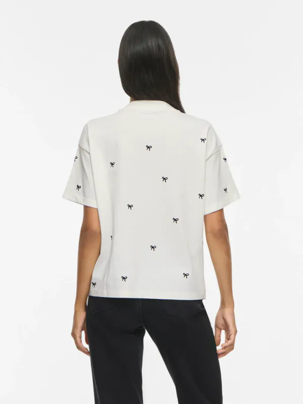 MONIE T-SHIRT M/BOW - HVIT 