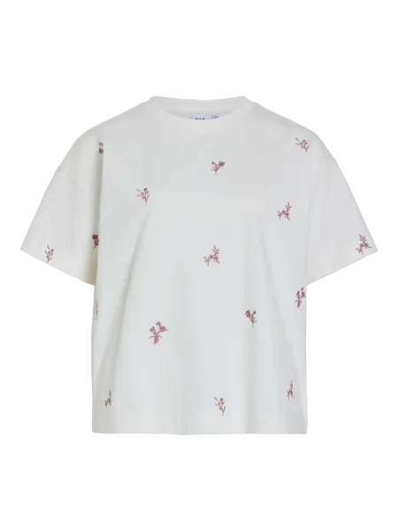 Hovedbilde MONIE T-SHIRT M/BRODERT BLOMSTER - OFFWHITE