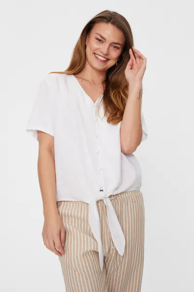 Hovedbilde LAVA LIN/VISCOSE BLUSE M/KNYTING - HVIT