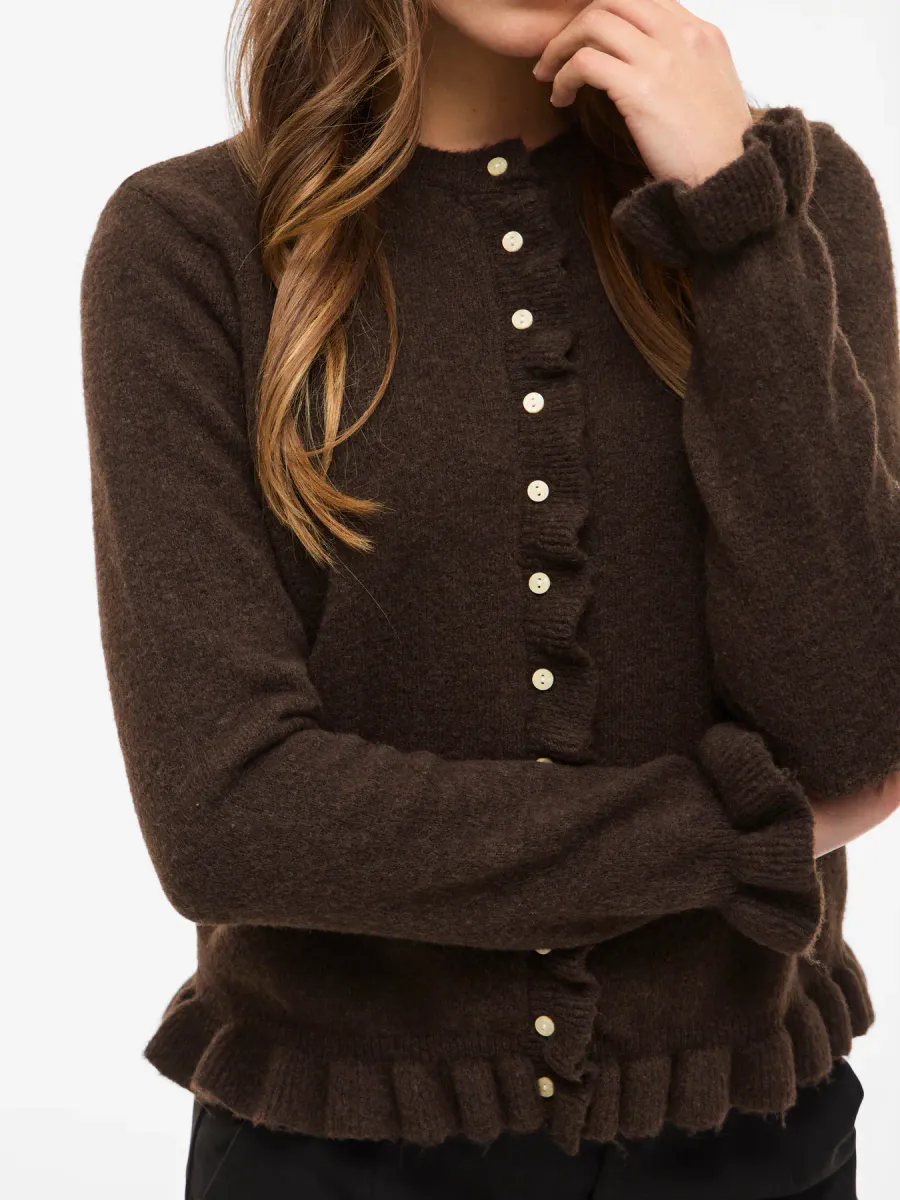 JACIA CARDIGAN M/FRILL - BRUN MELERT