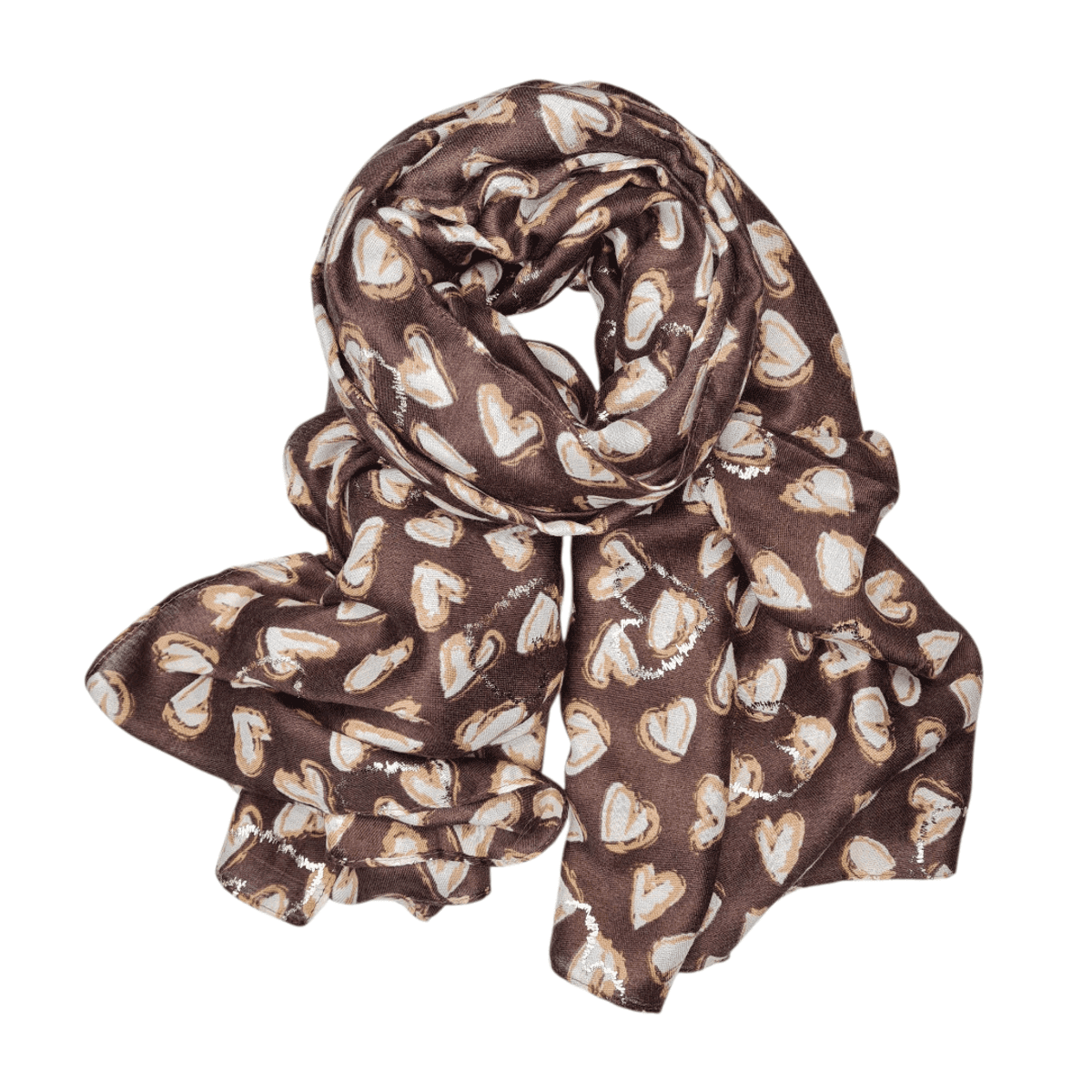 SKJERF M/SMÅ HJERTER - BRUN