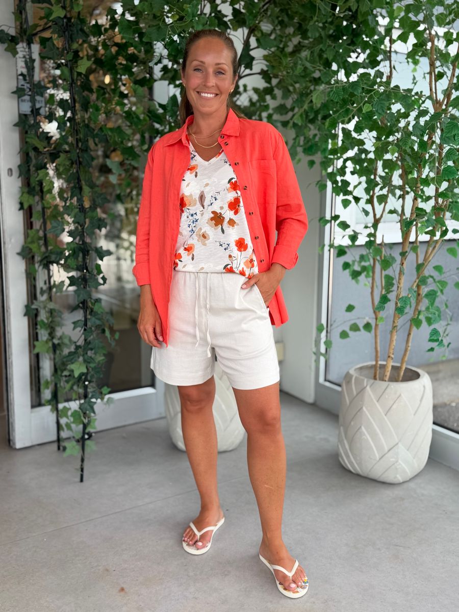 LAVA LIN/VISCOSE BASIC SKJORTE M/KRAGE - CORAL