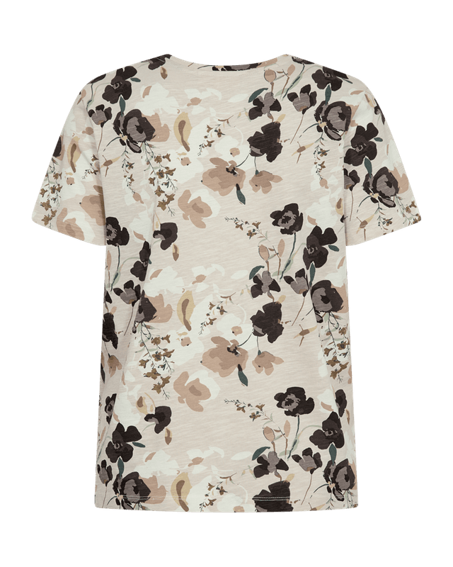 VIVA TOPP V-HALS FLOWER - CREAM/BRUN