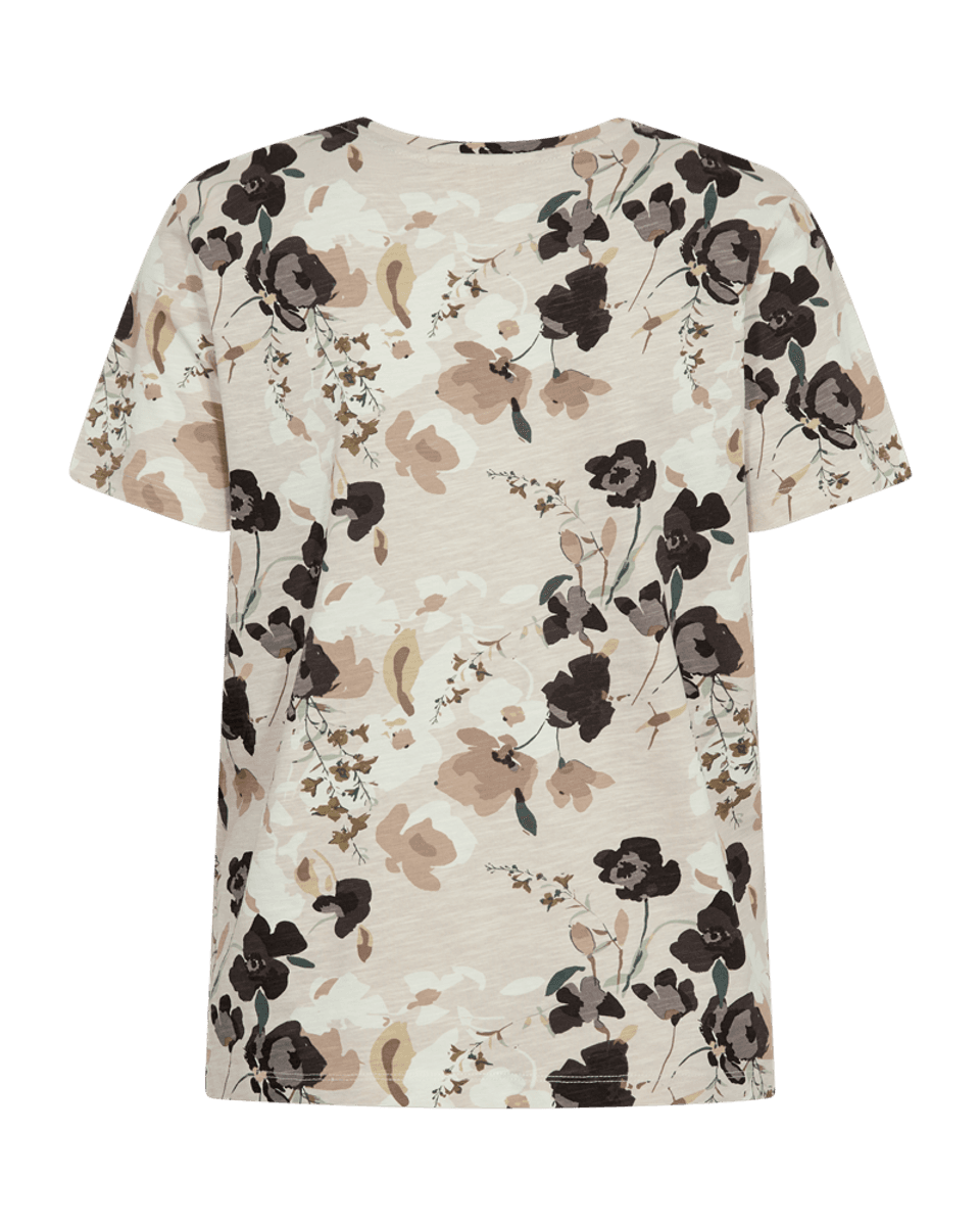 VIVA TOPP V-HALS FLOWER - CREAM/BRUN