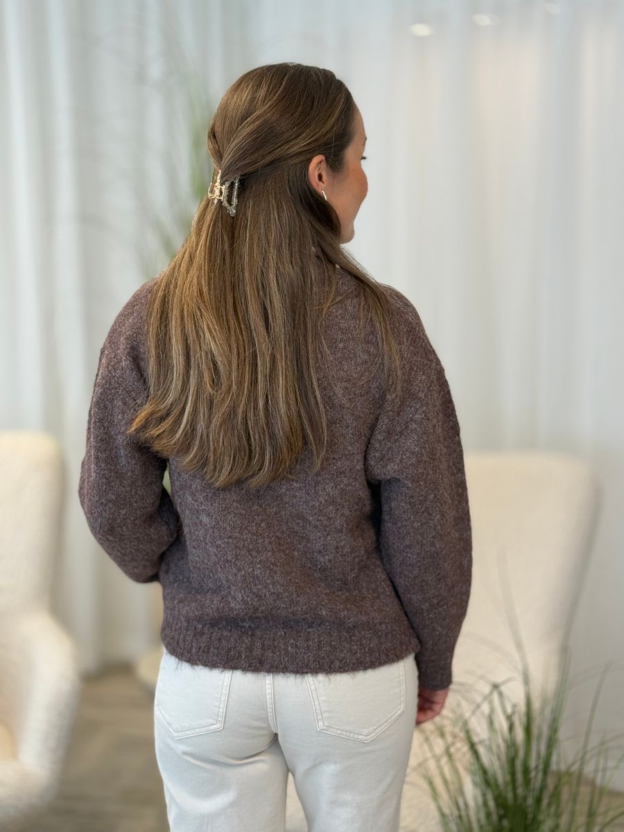 GRSLULU CARDIGAN M/LOMMER - BRUN MELERT