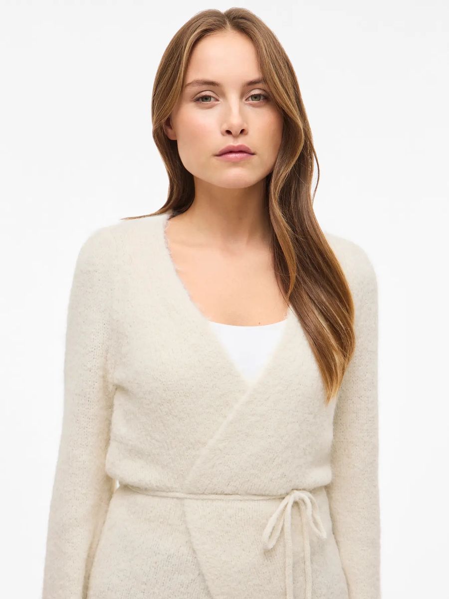 BOWS STRIKKET CARDIGAN - OFFWHITE