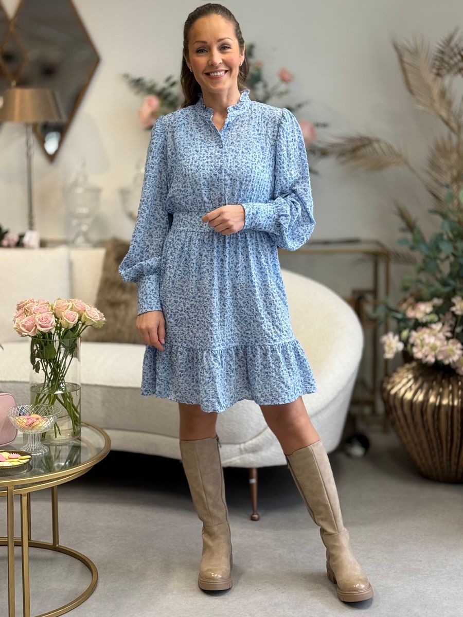 NOELLE KJOLE M/BLOMSTER - LYSBLÅ