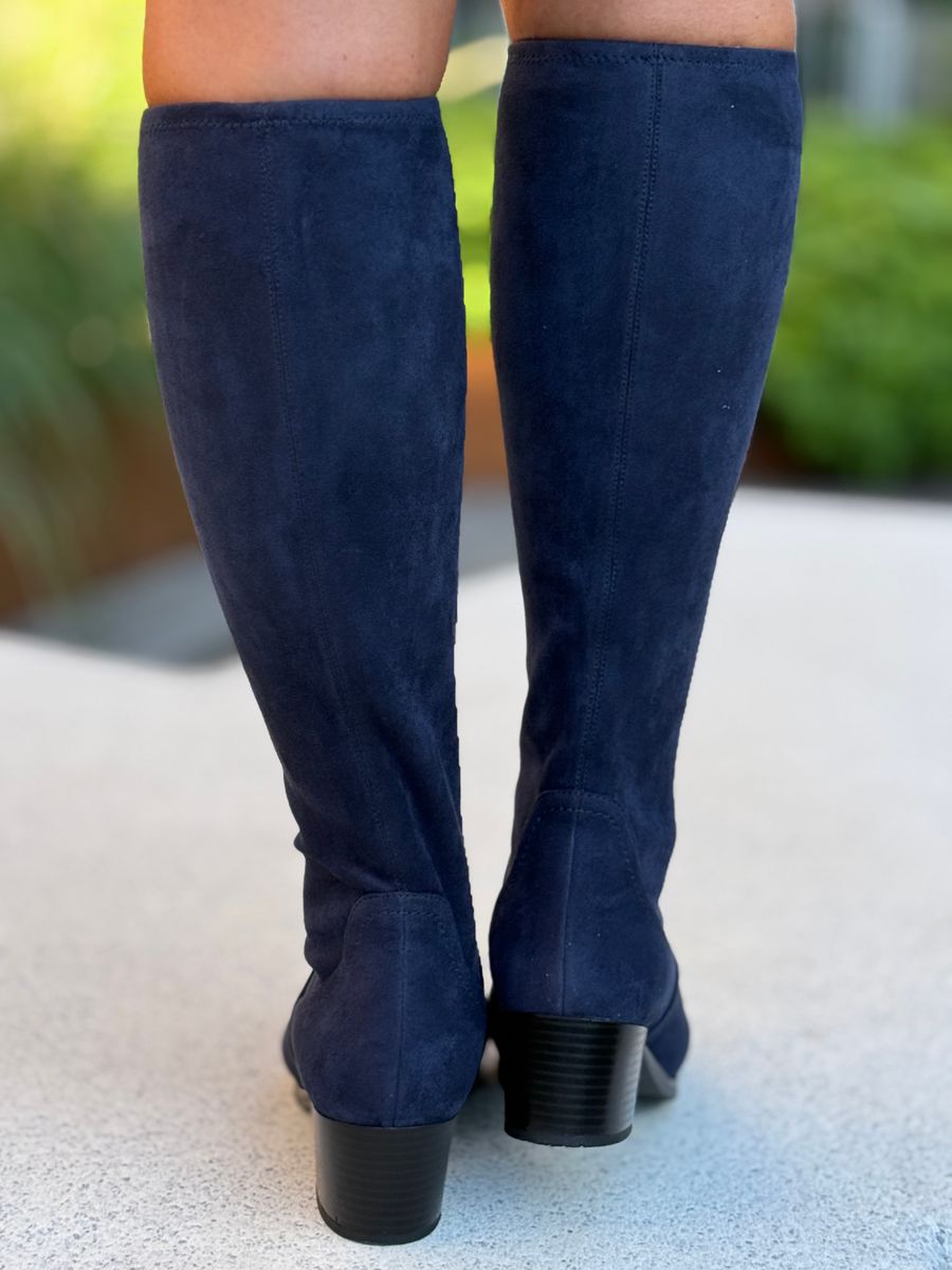 STØVLETT M/LITEN HÆL STRETCHY SKAFT - NAVY