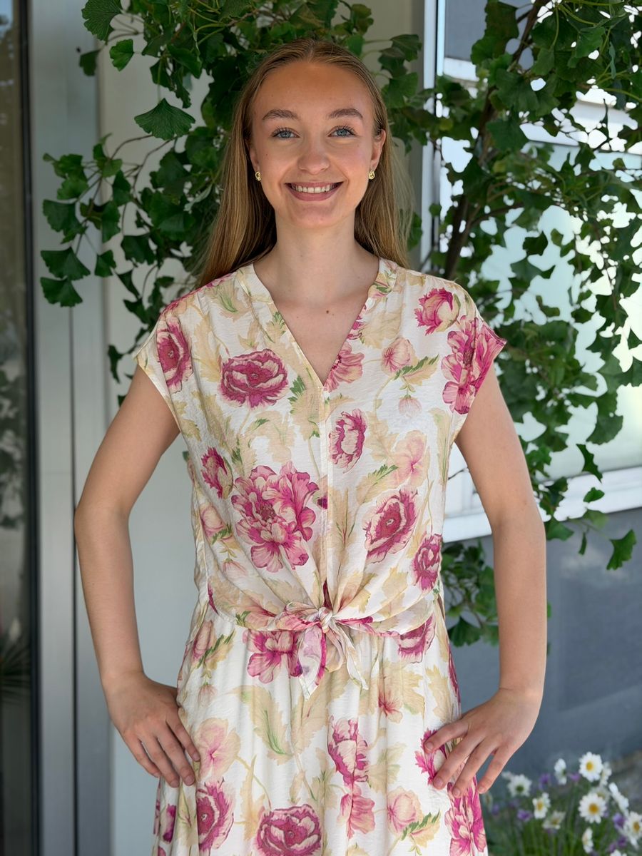 MAISE BLUSE M/KNYTING - ROSA BLOMSTER