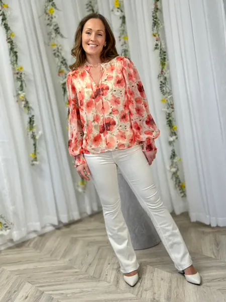 Hovedbilde EMSA BLUSE FLOWERS - OFFWHITE / RØD