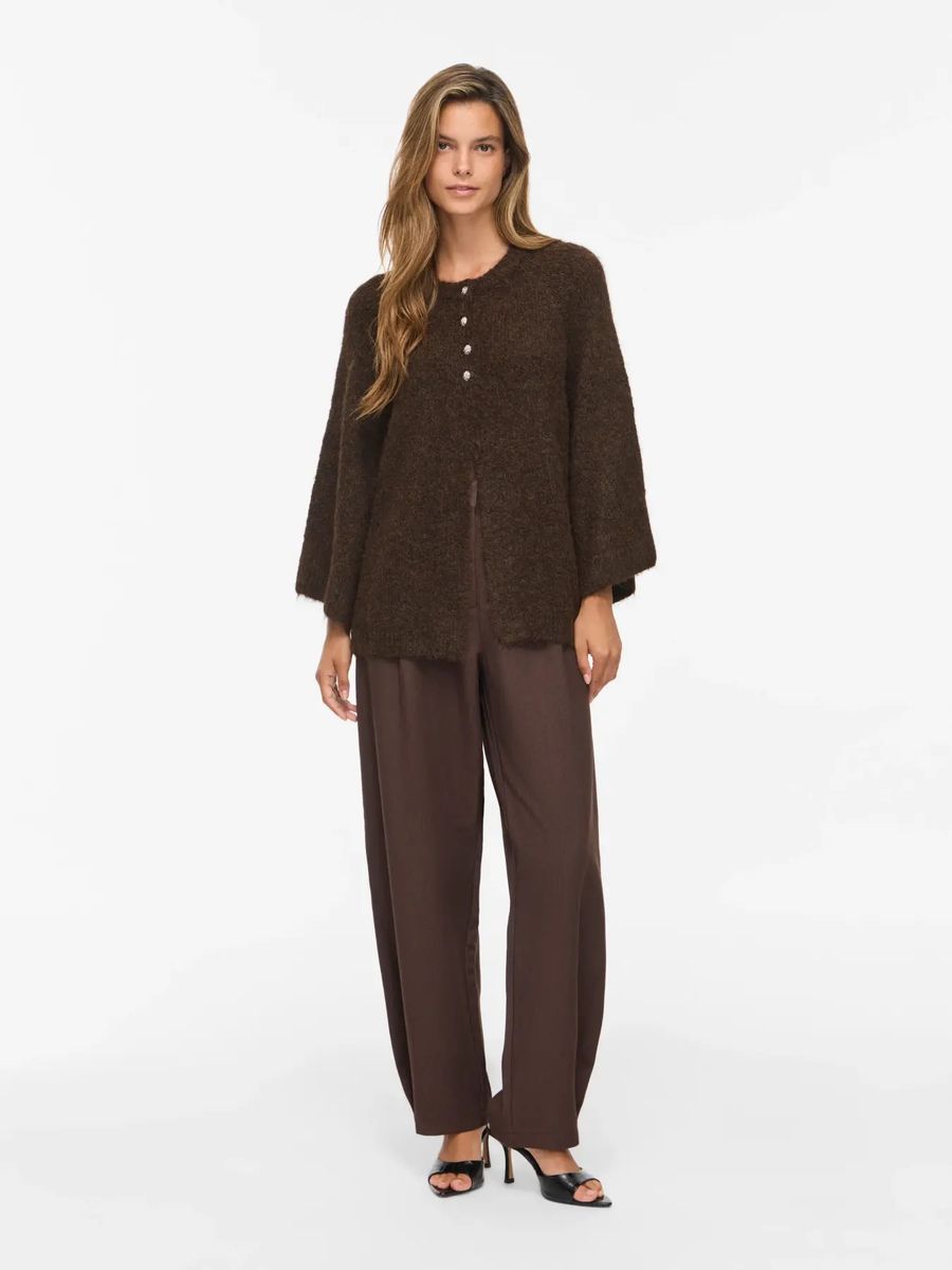 BOWS 3/4 KNIT CARDIGAN M/METALL KNAPPER - BRUN MELERT