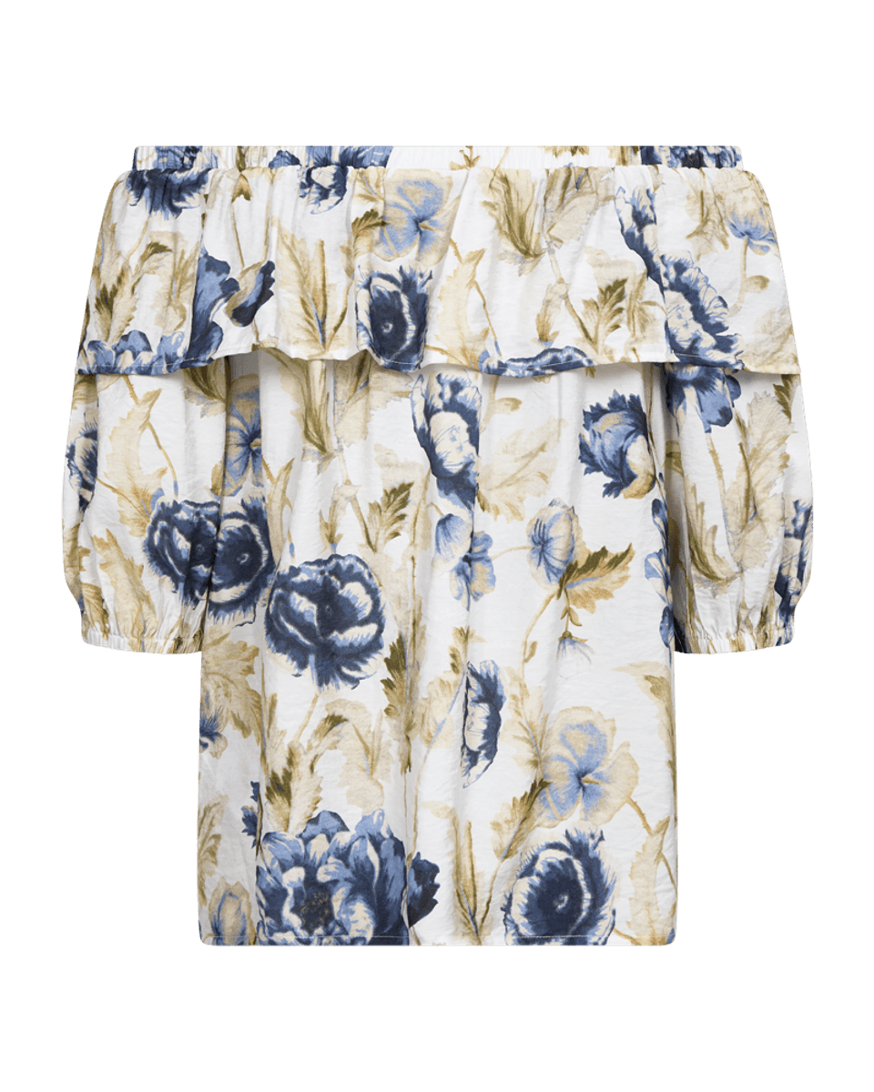 MAISE BLUSE M/VOLANG - BLÅ BLOMSTER