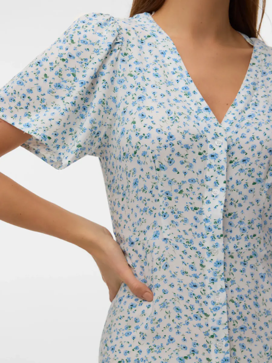 ALBA MAXI KJOLE FLOWER - LYSBLÅ