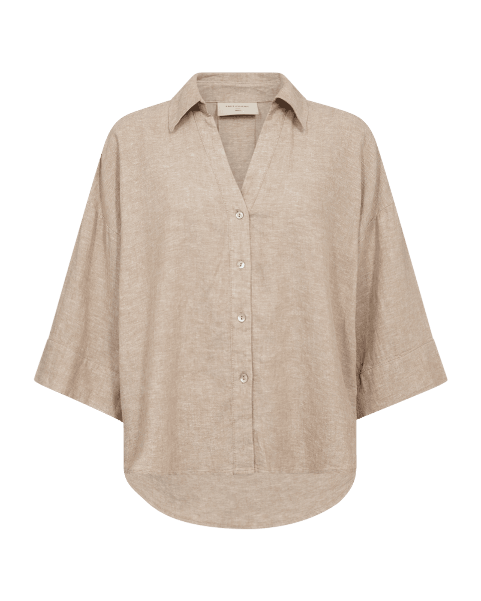 LAVA LIN/VISCOSE SKJORTE 3/4 ERM - SAND MELERT