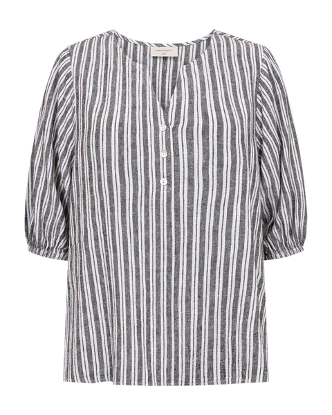 Hovedbilde LAVA LIN/VISCOSE TOPP STRIPET - BRUN/HVIT