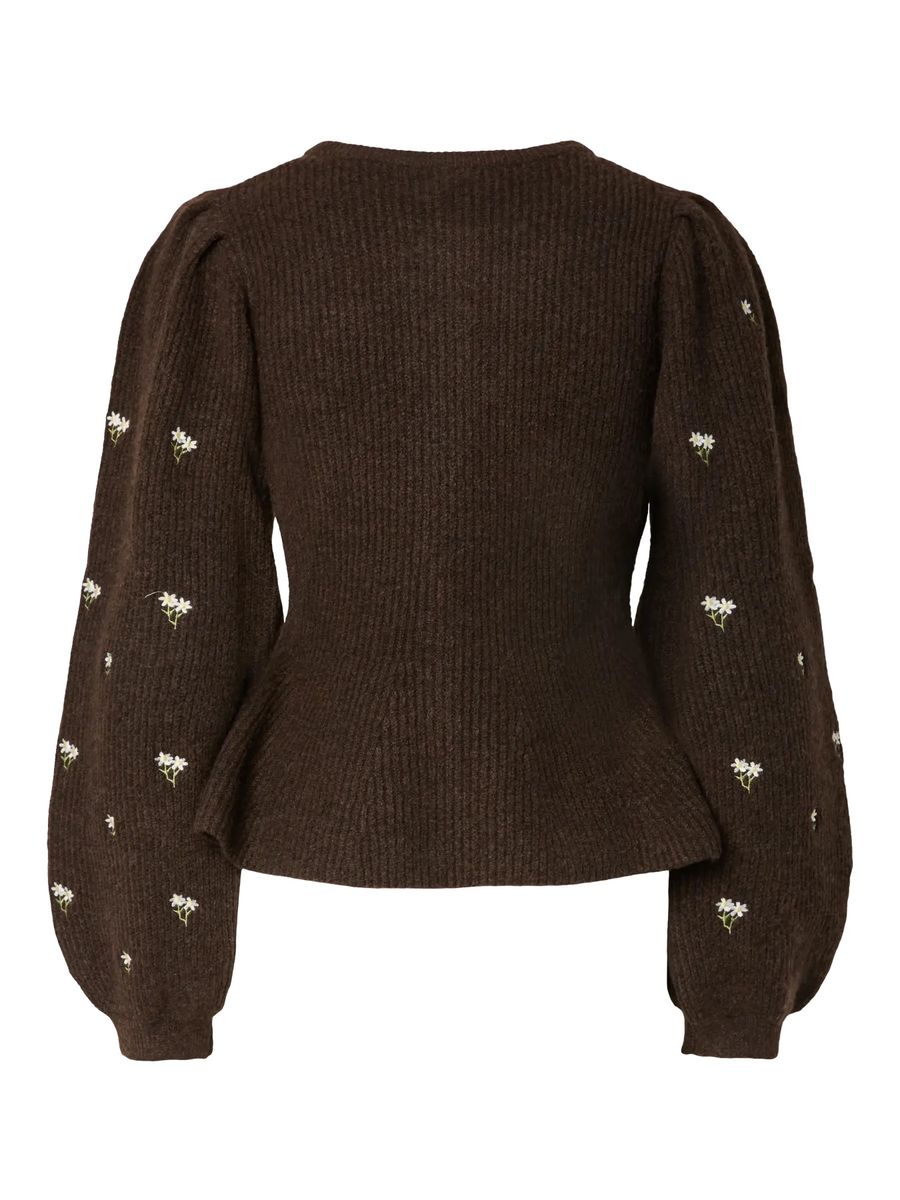 SILLY CARDIGAN M/PUFFERM / BRODERI - BRUN