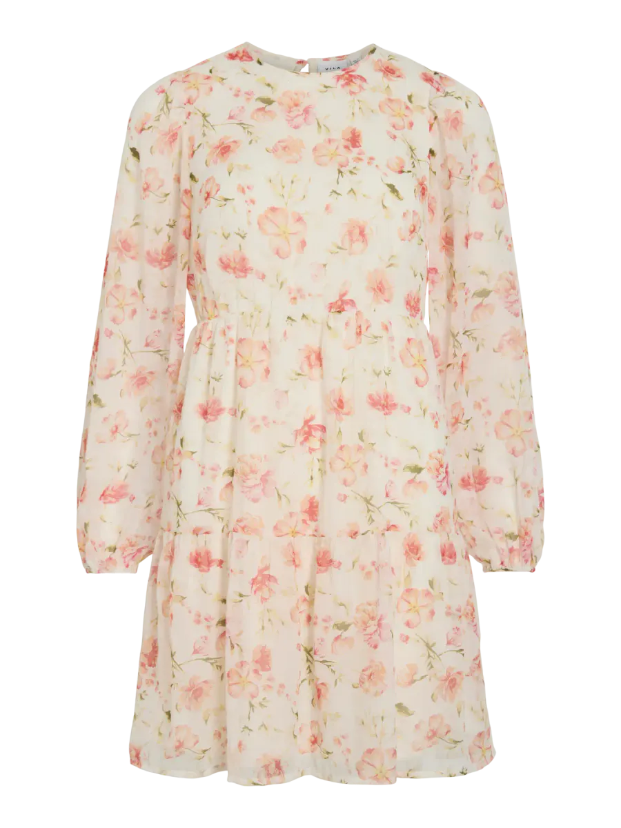 EMMA MIDI KJOLE FLOWER - CREAM