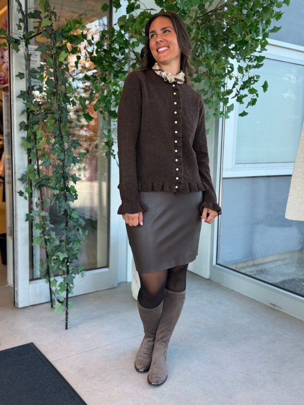 JACIA CARDIGAN M/FRILL - BRUN MELERT