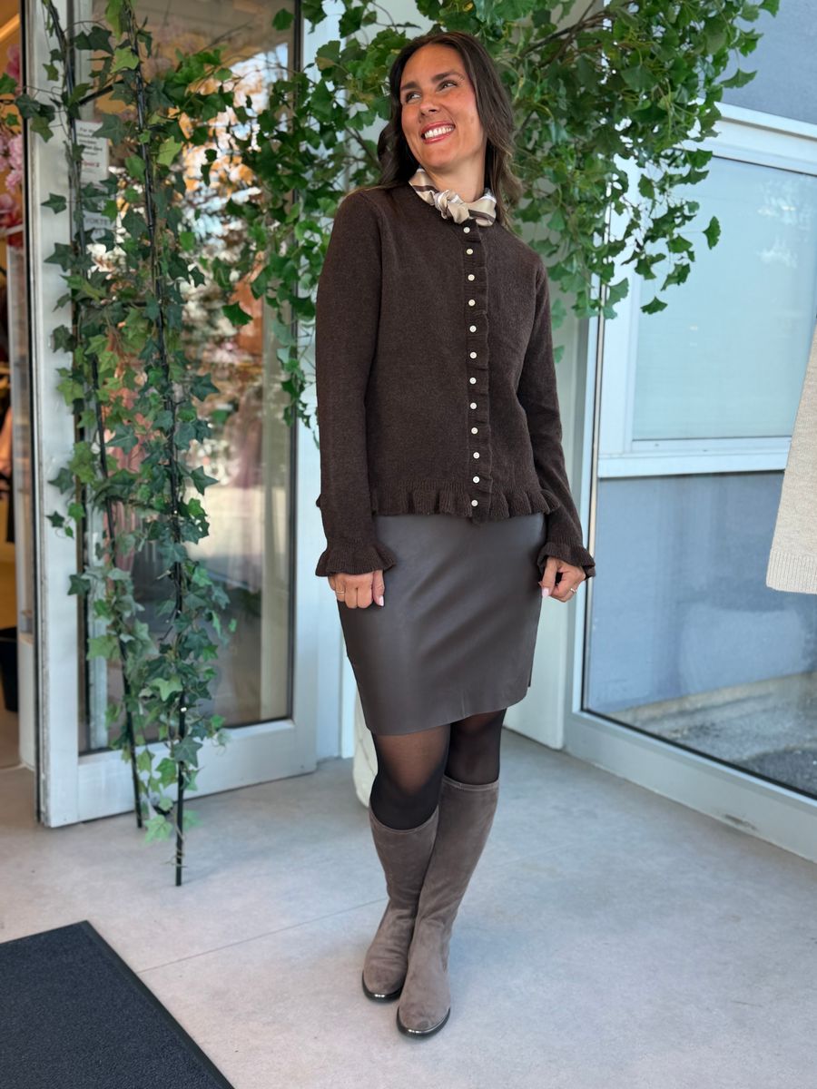 JACIA CARDIGAN M/FRILL - BRUN MELERT