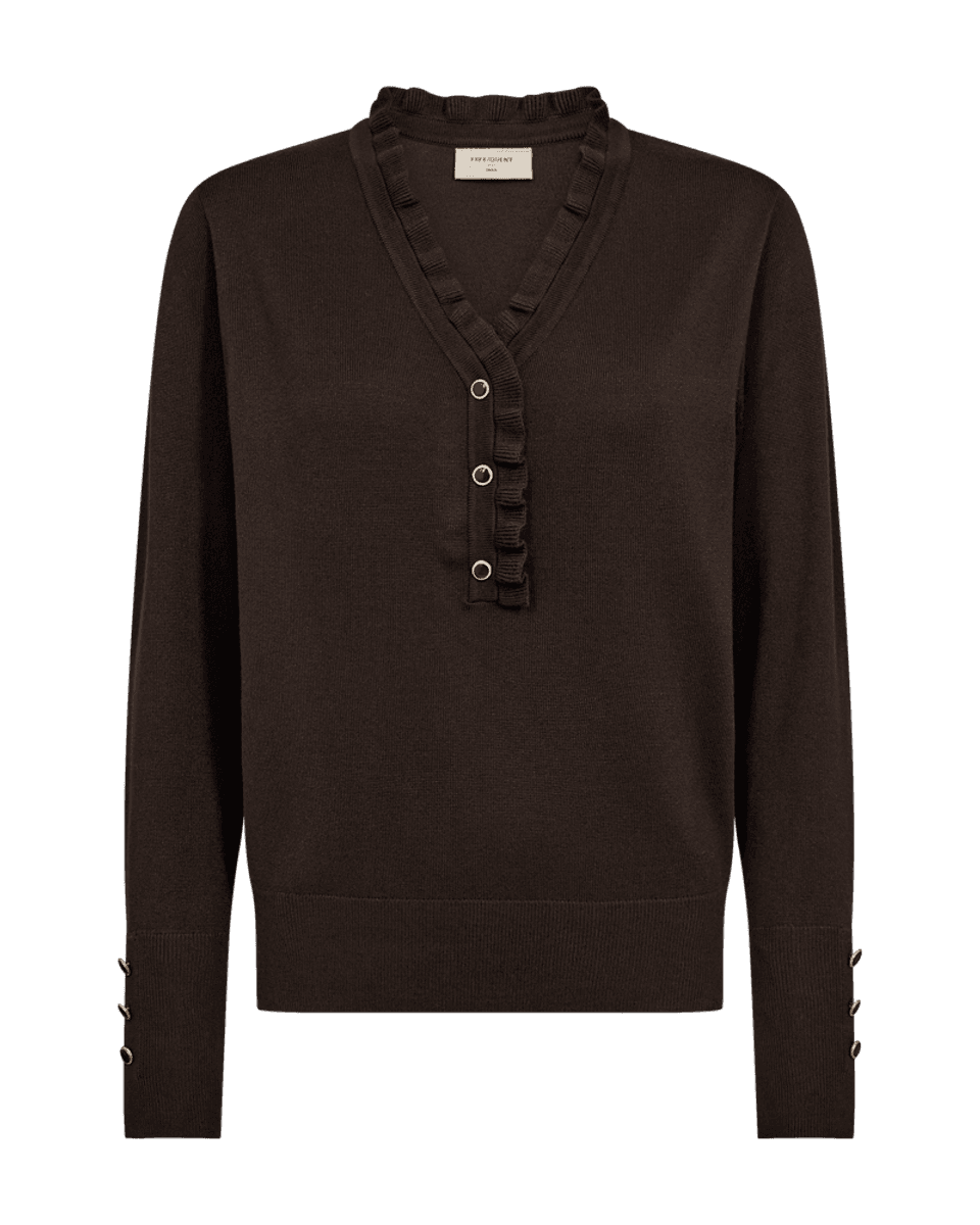 KATIE GENSER FRILL & V-HALS - MØRK GRØNN