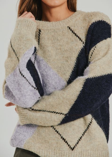 Hovedbilde LULU GENSER M/ARGYLE - OYSTER GREY/IRIS