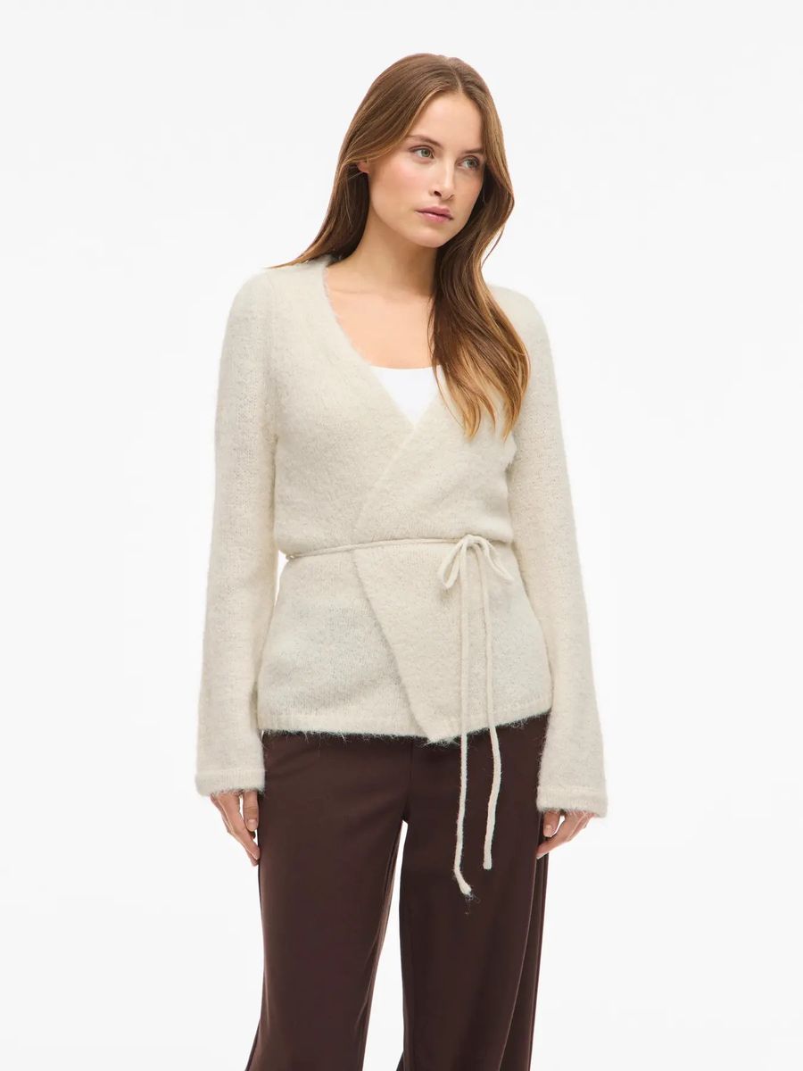 BOWS STRIKKET CARDIGAN - OFFWHITE