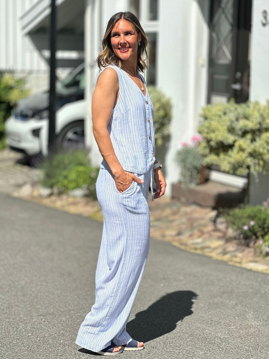 LAVARA BUKSE STRIPES - DENIMBLÅ/HVIT