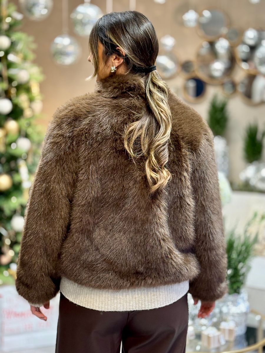 MONROE FAKE FUR JAKKE - BRUN