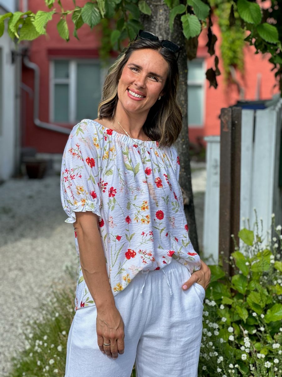 MELE FLOWER TOPP - HVIT/CORAL