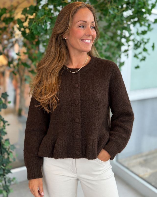 BOWS KNIT CARDIGAN M/VOLANG - BRUN MELERT