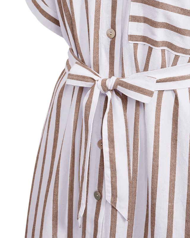 LAVISCO LIN/VISCOSE SKJORTEKJOLE - HVIT / DUSTY COGNAC