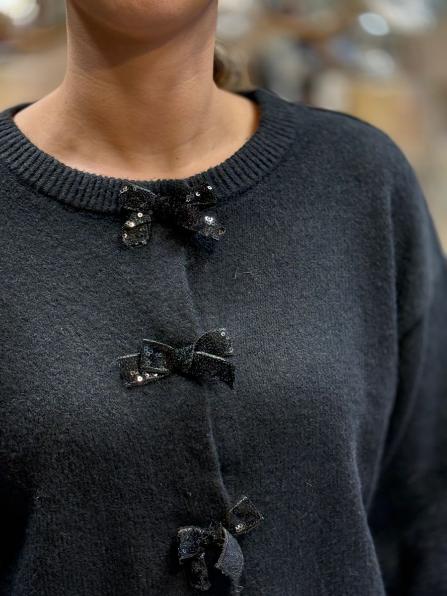 BRIANNA BOW CARDIGAN - SORT