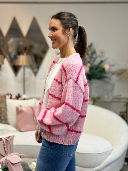 Hovedbilde MAYBE STRIKKET CARDIGAN M/STRIPER - ROSA