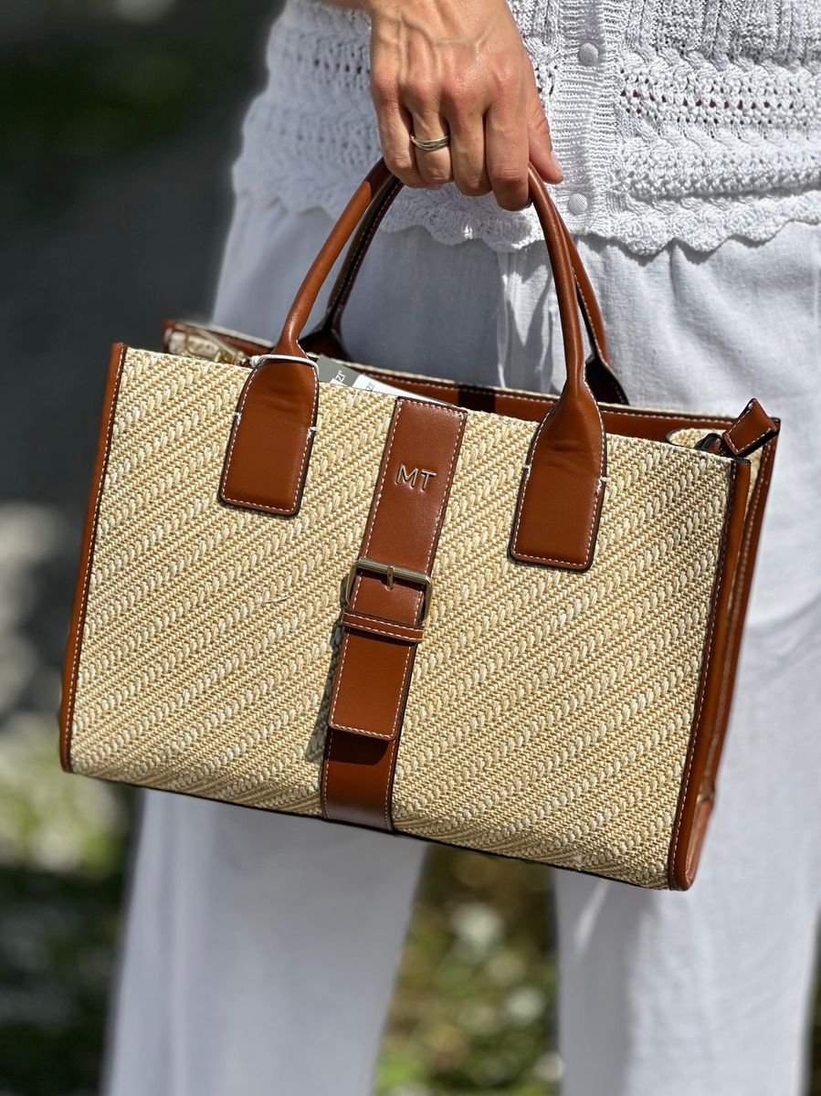 STOR VESKE MED STRUKTUR - NATUR / COGNAC