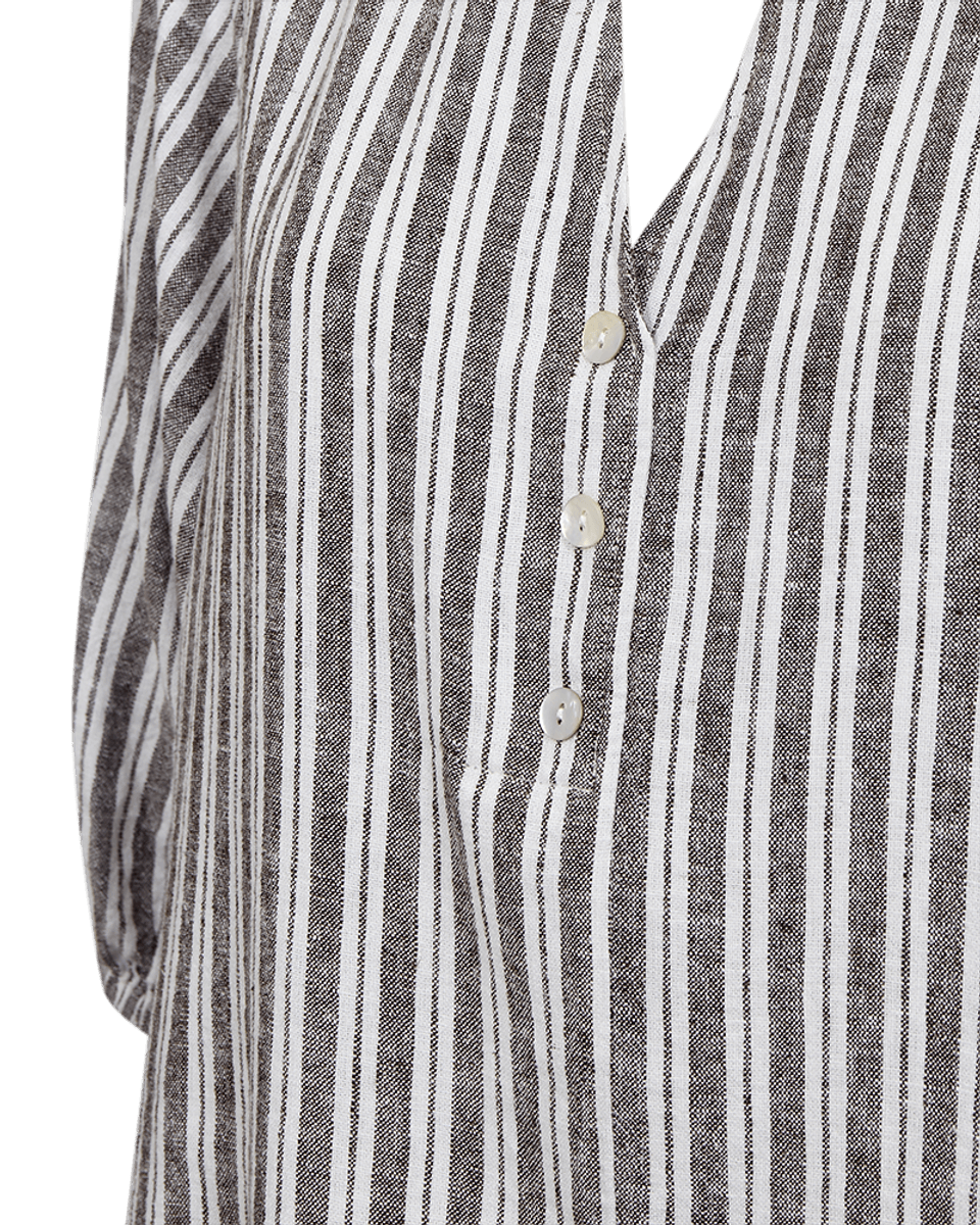 LAVA LIN/VISCOSE TOPP STRIPET - BRUN/HVIT