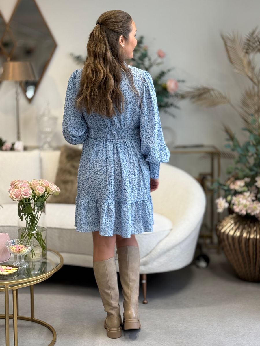 NOELLE KJOLE M/BLOMSTER - LYSBLÅ