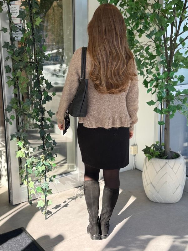 BOWS KNIT CARDIGAN M/VOLANG - CAMEL MELERT