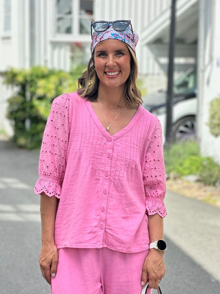 LALUNA LIN/VISCOSE BLUSE - ROSA