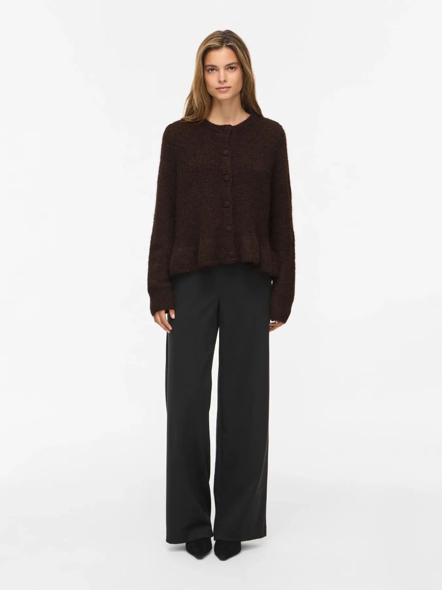 BOWS KNIT CARDIGAN M/VOLANG - BRUN MELERT