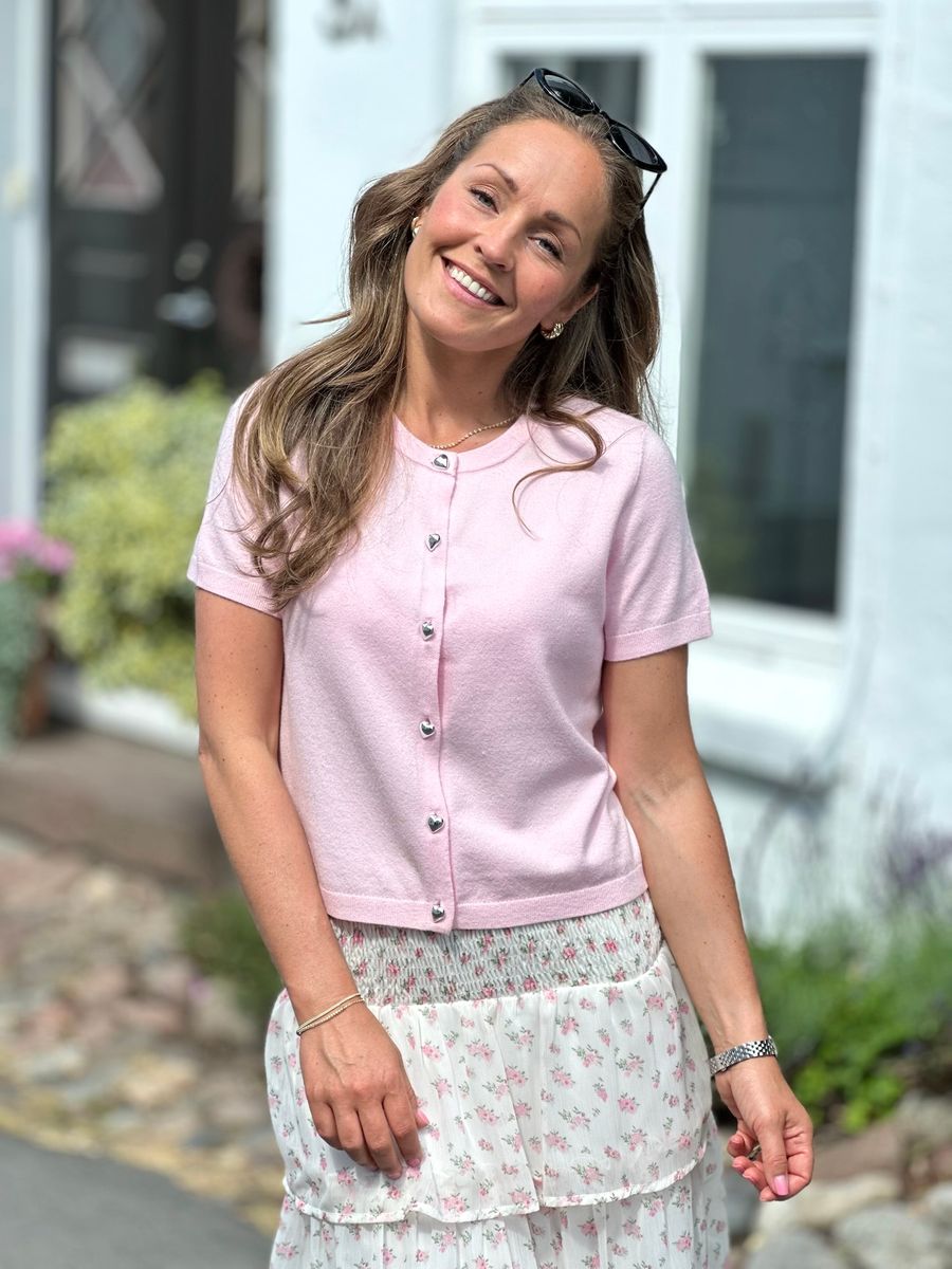 CORINA CARDIGAN KORT ERM - LYS ROSA