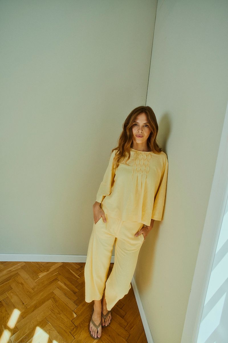 LAVA LIN/VISCOSE TOPP M/SMOCK - GUL