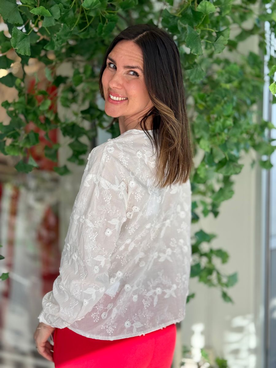 SIMONE EMBRO BLUSE - HVIT
